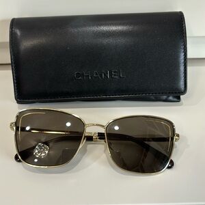 Chanel white gold Cat Eye sunglasses